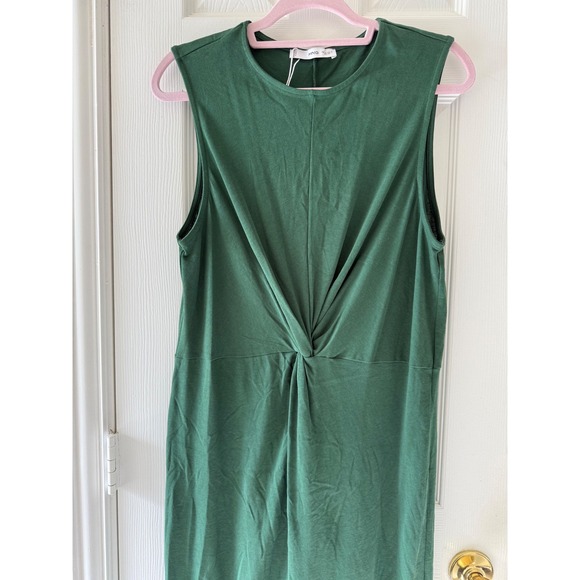 Mango Green Twist Front Midi Dress Sleeveless Minimalist‎ Bodycon Size M NWT - Picture 2 of 5